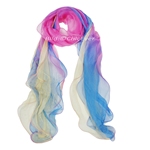 Seidenschal Chiffon Schal aus 100% Seide Tricolor Mehrfarbig rosa blau gelb25x185cm 4793